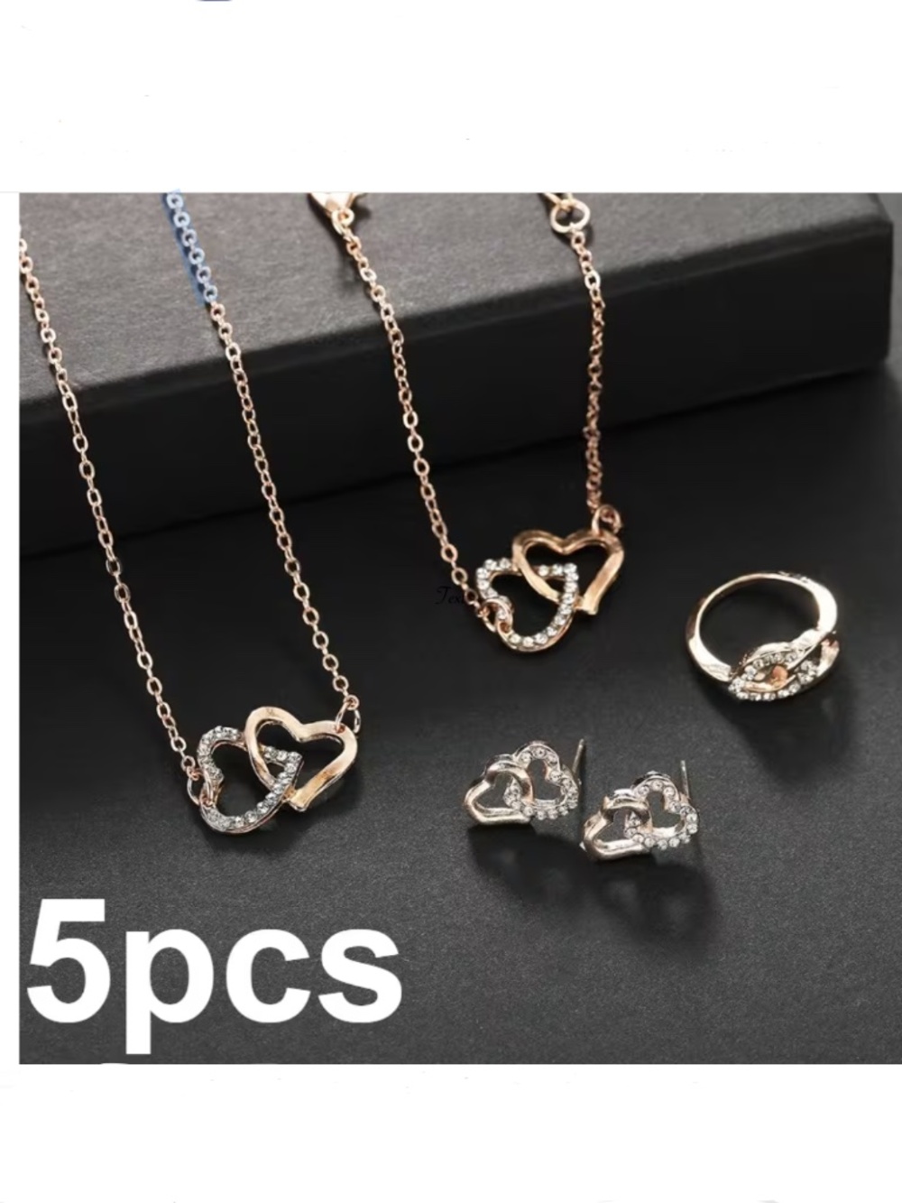Stainless Steel Double Heart CZ Jewelry Set